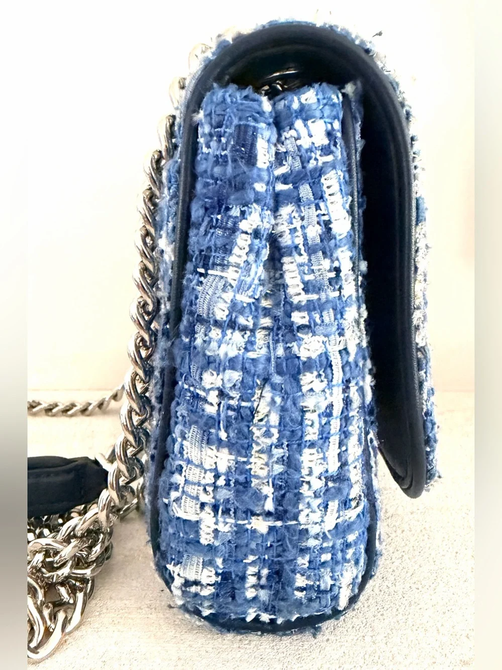 KATE SPADE Natalia Denim Tweed Medium Flap Chain Shoulder Crossbody Blue